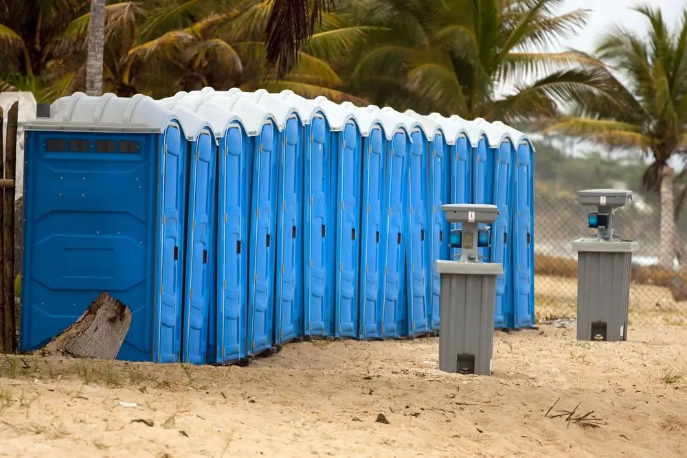Multiple portable toilets with two handwash stations